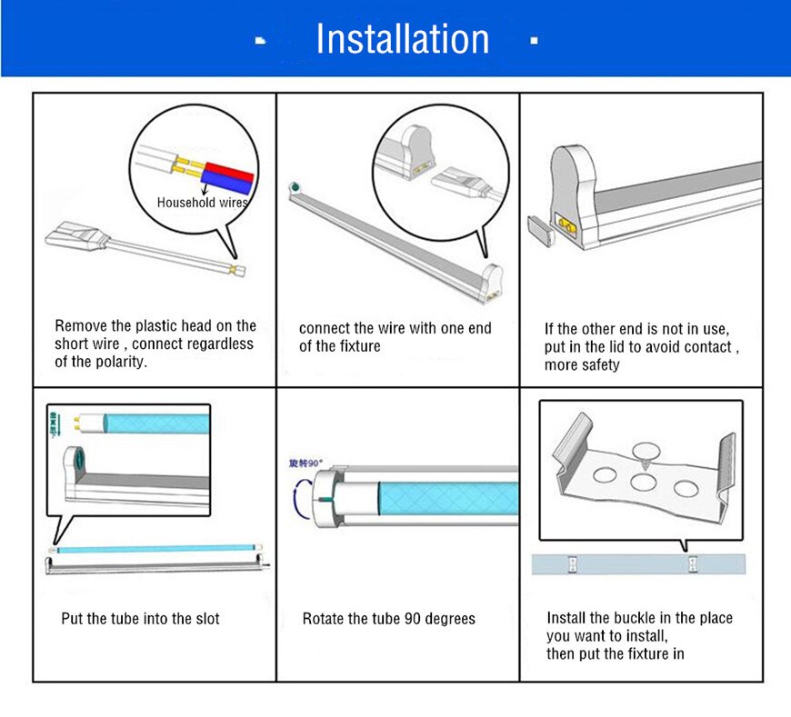 110V-120V Linear Fluorescent T5 Fixture with linear BLB tube, electric ballast / G13 base, 4w 6w 8w available