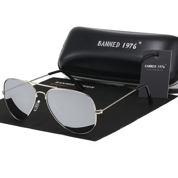 VERBODEN 1976 classic HD gepolariseerde metalen frame zonnebril klassieke vrouwen mannen feminin óculos vintage bril: silver mirror A2