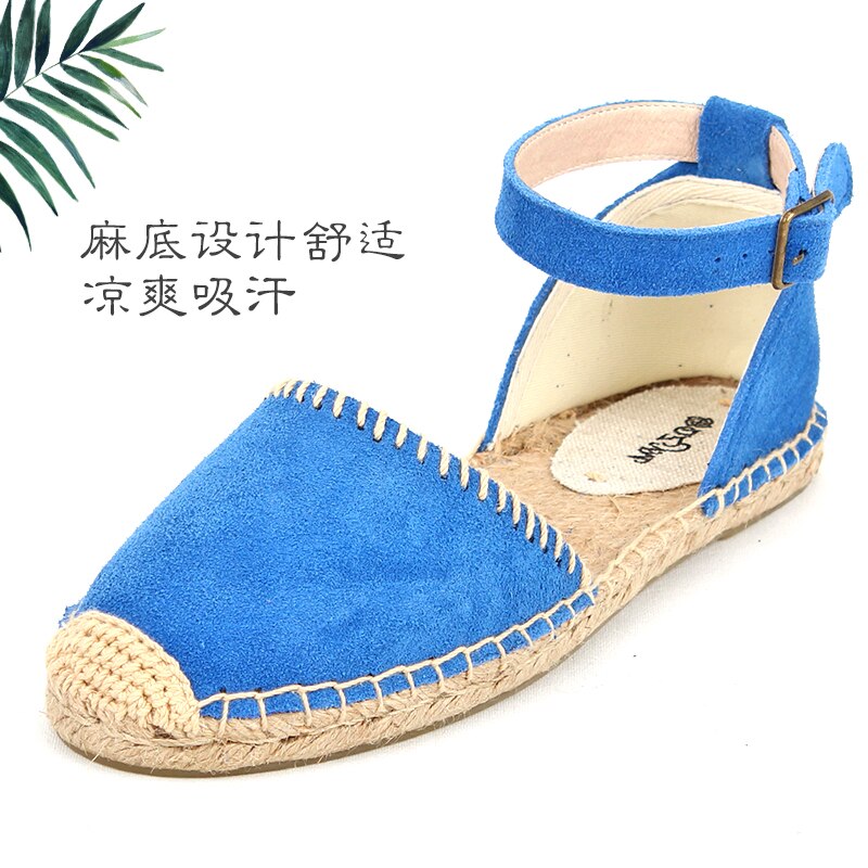 Sandalias de paja de mujer Bohemias de fondo plano de lona salvaje de cáñamo zapatos de pescador suelo femenino nuevos zapatos individuales de gran tamaño