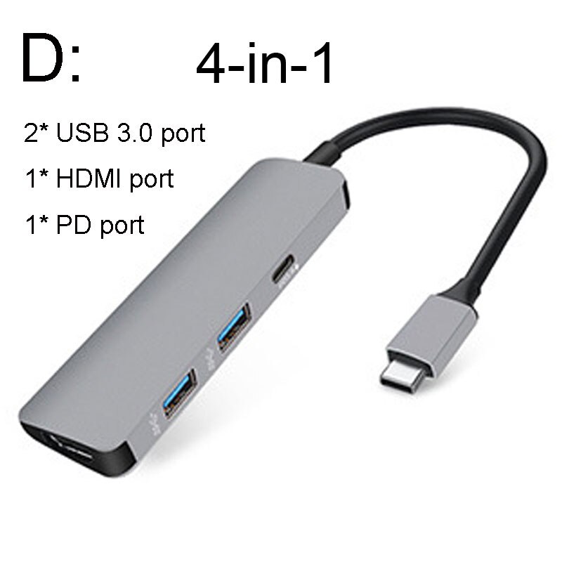 Usb c hub para hdmi otg thunderbolt 3 usb tipo c doca divisor usb 3.0 com pd para macbook pro/ar 13 2021 USB-C extensor: Mode D Gray