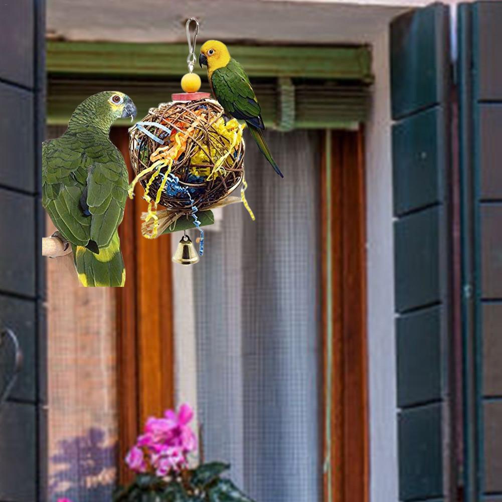 Columpio para aves, juguetes para aves, jaula para pájaros, perchas, colgante columpio, juguetes de ratán para conuras, loros, periquitos, cacatúas, guacamayos