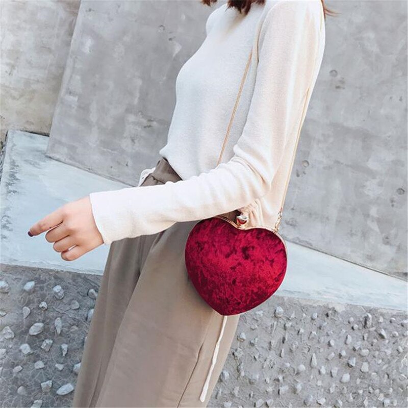 Heart Shaped Evening Bags Red Wedding Dinner Bags With Chain Party Clutch Purse MN1245