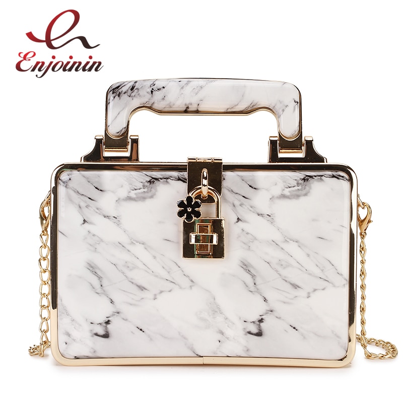 Luxury Marble Striped Box Pu Women Party Handbag Shoulder Bag Crossbody Bag Ladies Purse Bag Chian Purse Totes