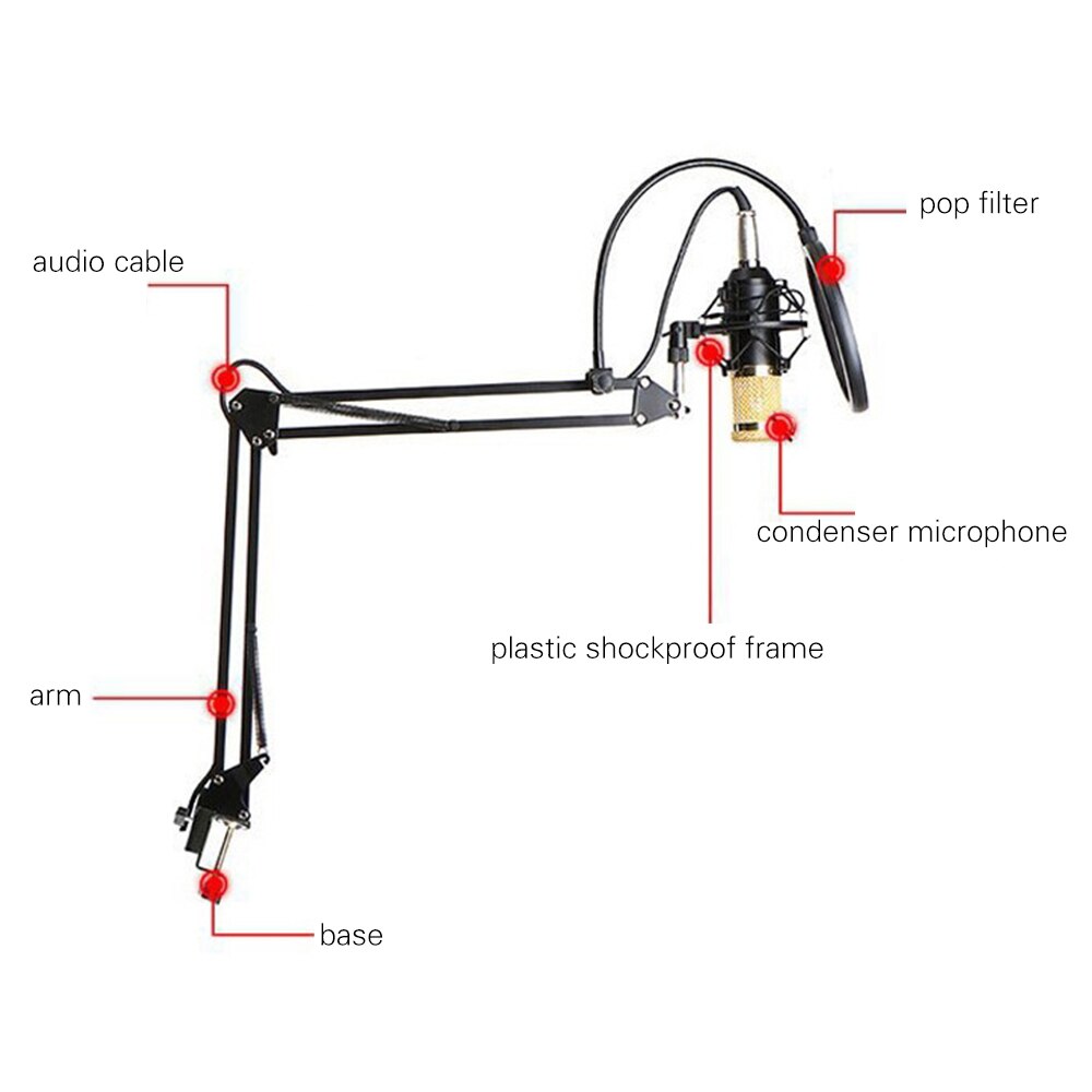 Kit de micrófono condensador para ordenador, micrófono con brazo, tarjeta de sonido, filtro Pop, rompevientos para juegos, Podcasting, grabación de música en vivo