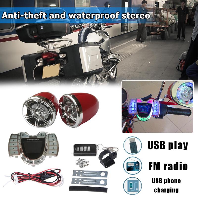 Sistema de sonido Bluetooth para motocicleta, altavoces estéreo impermeables de duradero y sencillo, con colores clásicos, Cargador USB y Radio