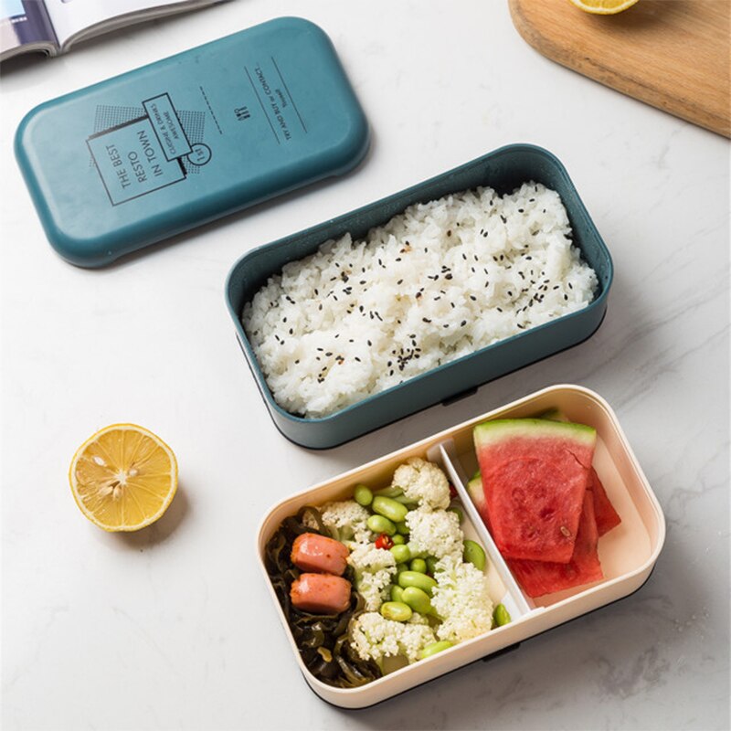 Lunch Box Bento Box Voor School Kids Kantoormedewerker Picknick Dubbellaags Japanse Magnetron Draagbare Plastic Container Met Zak