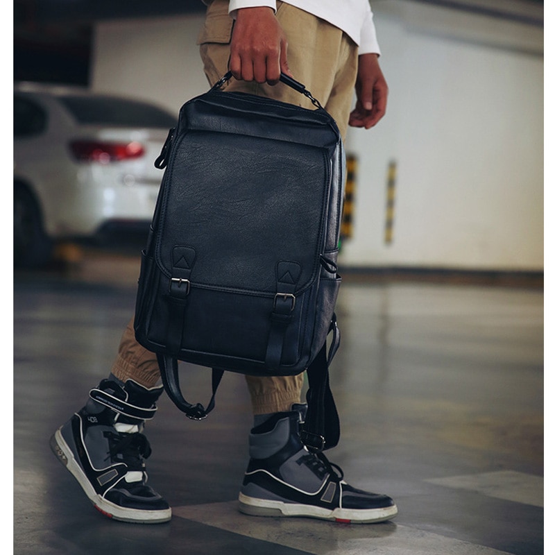 Vintage Laptop Rugzak Mannen Waterdichte Bagpack Kaki Reizen Mannen Tas Pu Lederen Rugzakken Grote Capaciteit Mannelijke Mochila Tassen Voor Mannen