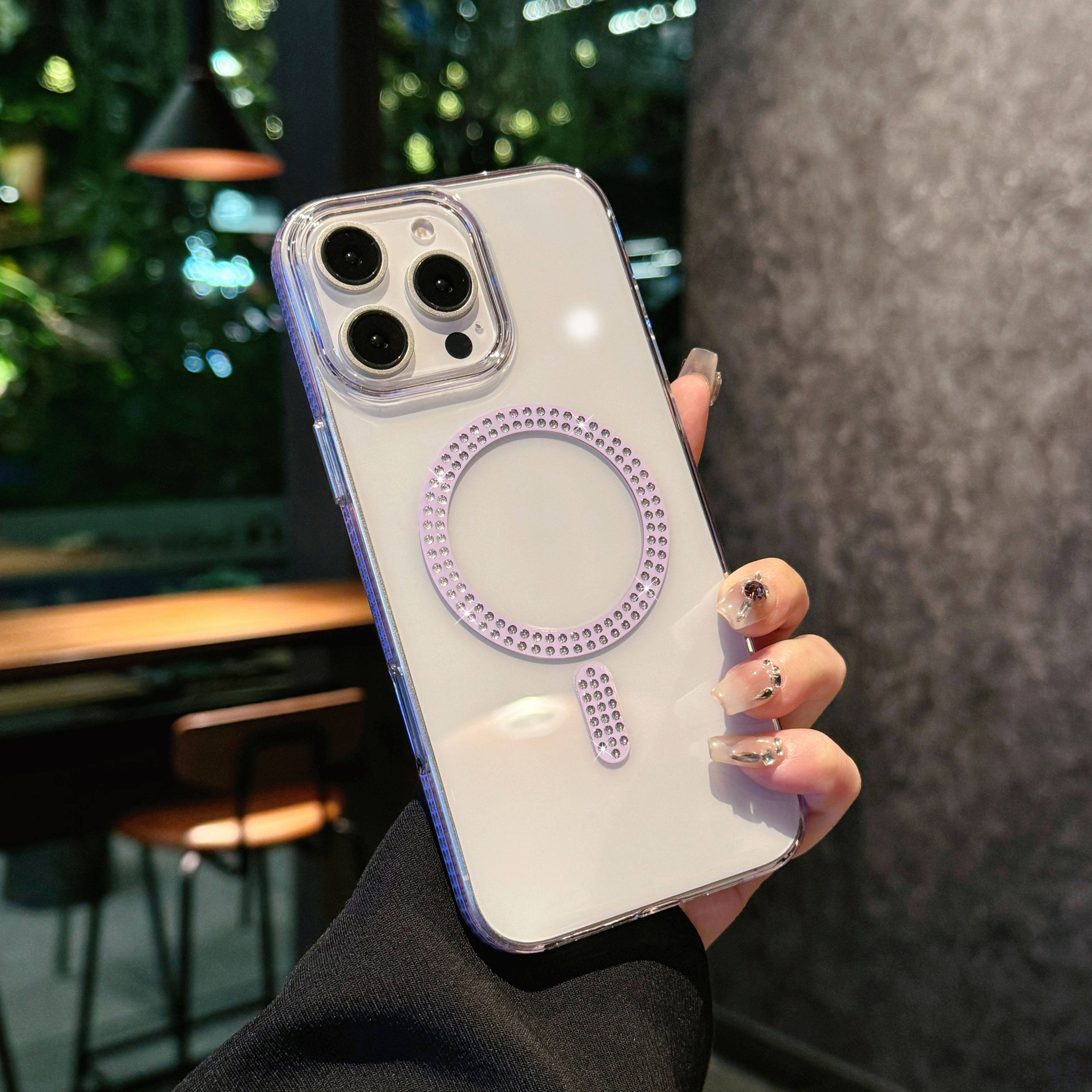 Magnetic Transparent Phone Case For Iphone 14 15 16 Pro Max Luxury Flash Drill Magnetic Ring Phone Cover For IPHON 15 16 Promax: SKY BLUE / iPhone 14 Pro Max