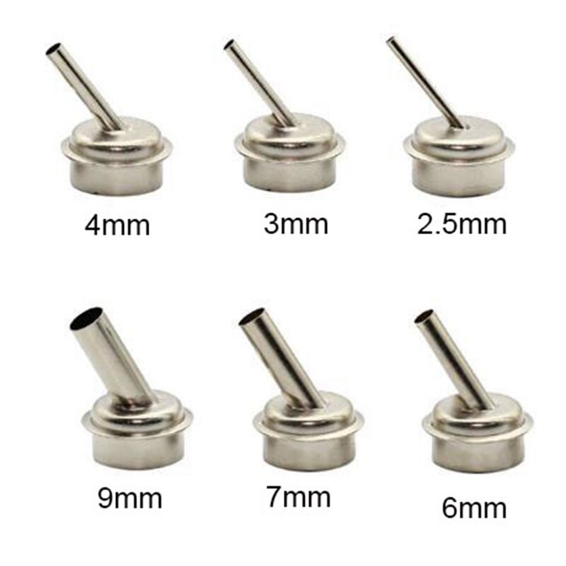 6Pcs 45 Degree Bent Curved Heat Nozzle 2.5/3/4/6/7/9mm Air Nozzles for QUICK 861DW Soldering Station