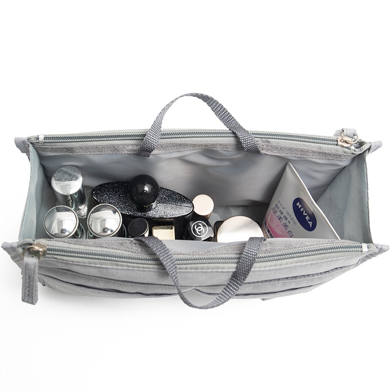 Bolsa de almacenamiento multifuncional para mujer, bolsa con inserción de viaje, bolso de mano, bolso grande líneas, bolsa de cosméticos de maquillaje para mujer, bolsa femenina