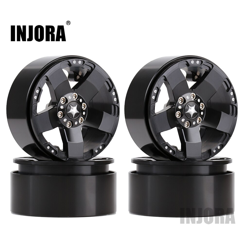 Injora 4 stk metal 2.2 beadlock hjul fælge 5 eger nav til 1/10 rc rock crawler axial scx 10 90046 rr10 wraith traxxas trx 4