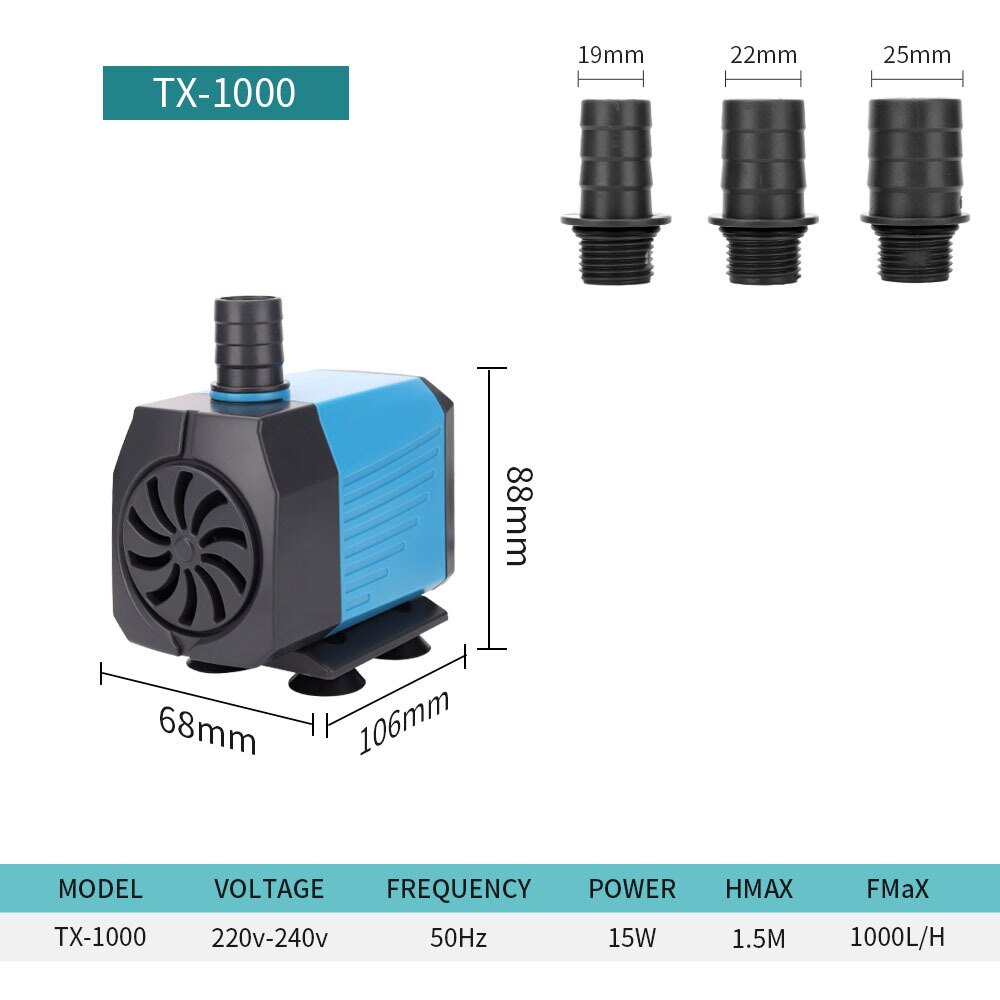 Pompe à eau Submersible 1000-4000L/H, fontaine d'eau de poisson multifonctionnelle Ultra silencieuse pour Aquarium 220V 15W-80W: TX-1000 / UK PLUG