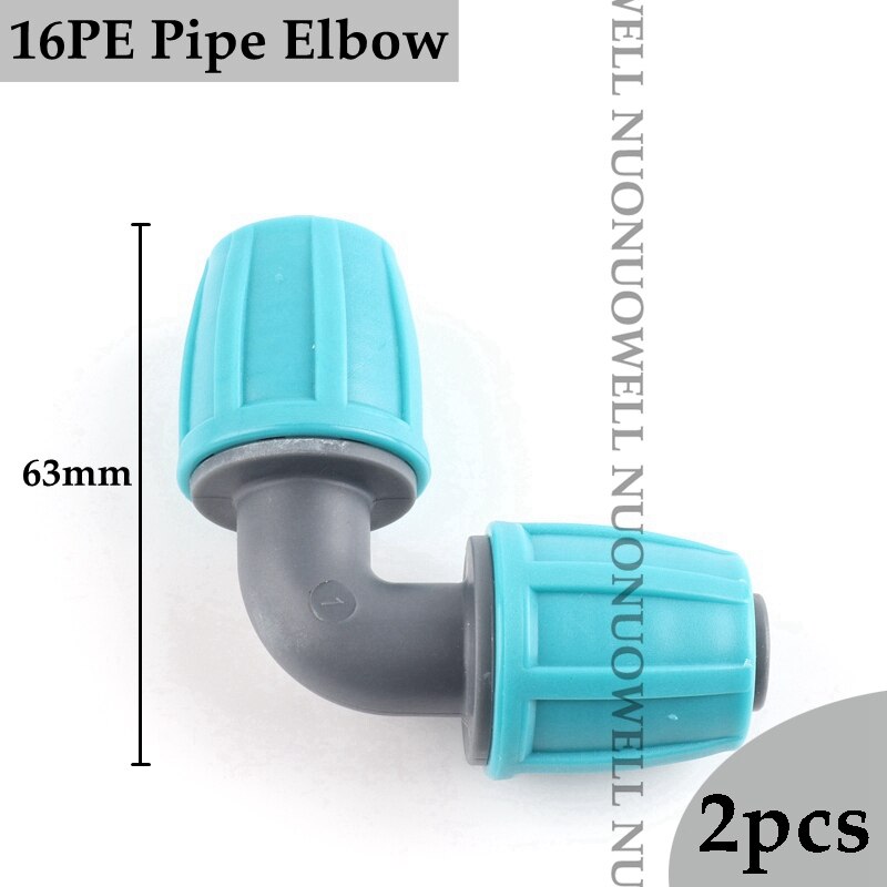 2pcs 16mm LDPE Pipe Fittings Garden Water Connectors Hose Lock Nut Joints Micro Irrigation System Kits Tube Fittings: 16PE Pipe Elbow
