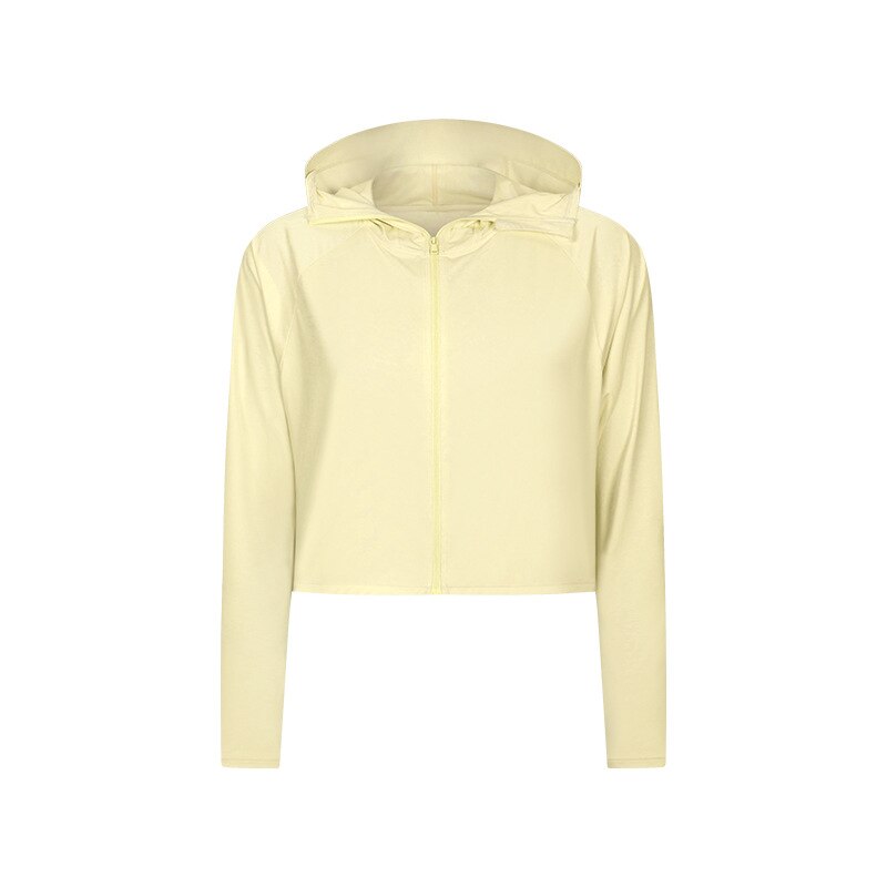 Svokor damen kapuzen-yogashirt mit reißverschluss, langärmliges fitnesstop mit uv-schutz, langärmliges sonnenschutz-laufshirt, gymnastik-t-shirt: Gelb