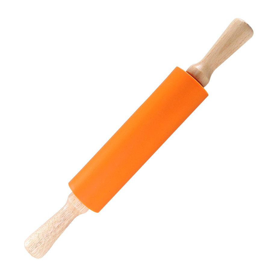 Non-Stick Wooden Handle Pin Pastry Dough Flour Roller Silicone Rolling Pin Kitchen Baking Cooking Tools Christmas Rolling Pin: MULTI