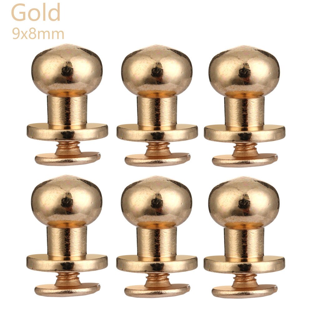 10PCS Monk Head Screws Leather Metal Craft Belt Wallet Solid Brass Nail Rivets Screws Bags Accessories Tacks: 9X8mm Gold