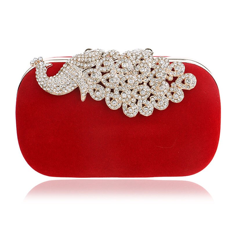 Mulheres Diamantes de Pavão Decoração Ferrolho Embreagens Noite Saco Dia Saco de Embreagem Bolsa de Casamento Das Senhoras da Fêmea Do Partido Boate Saco Crossbody: Red