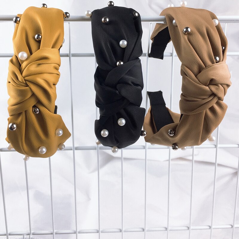 Solid Pearl Knot Tulband Hoofdband Lady Brede Plastic Haarband voor Vrouwen Bezel Hoofddeksels Meisje Haar Accessoires