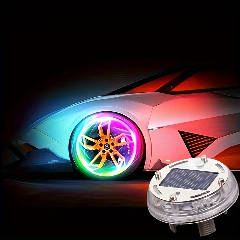 Lumière LED énergie solaire Flash voiture roue lumière moyeu ampoule pneu pneu Valve voiture moto pneu Modes colorés Valve lumière roue lampe