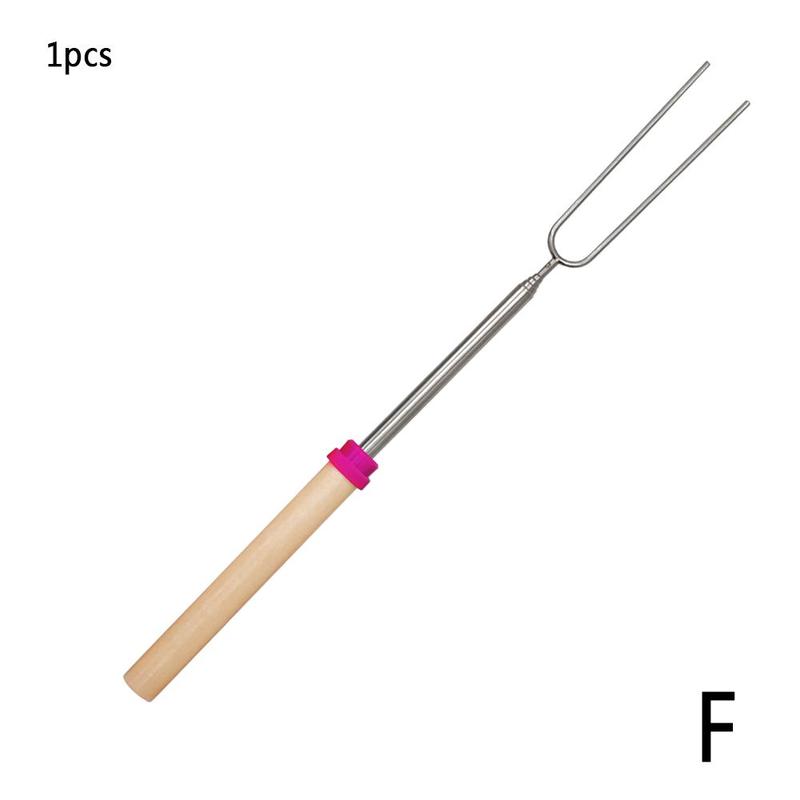 Horquilla de acero en forma de U para barbacoa, pinchos de madera con aguja, herramienta de parrilla , mango telescópico doble, 1 pieza, H2I8: F
