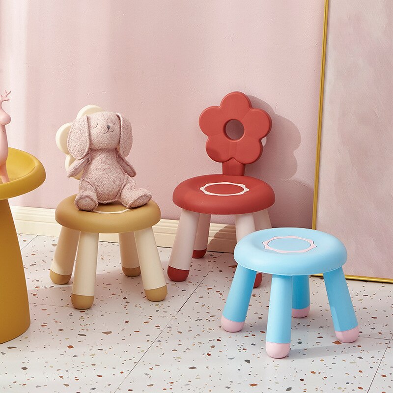 Kids Stool round Small Stool Cute Backrest Children's Footboard Baby ​Girls Boys Chair Sun Flower Plastic Thickened