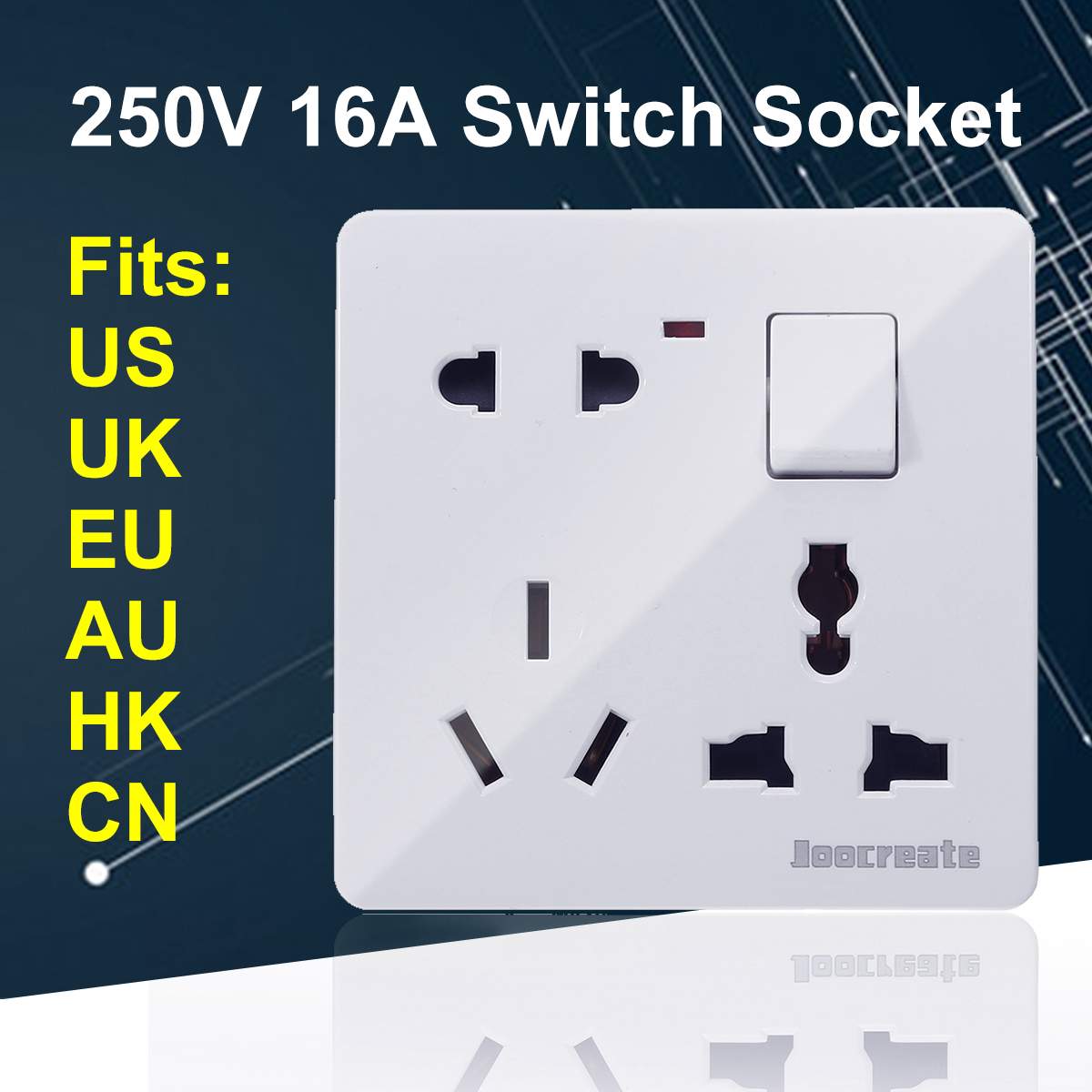 Os / au / uk / eu / kina stikkontakt stikkontakt med hovedafbryder 250v 16a afbryder stikkontakt pc flammehæmmende materiale