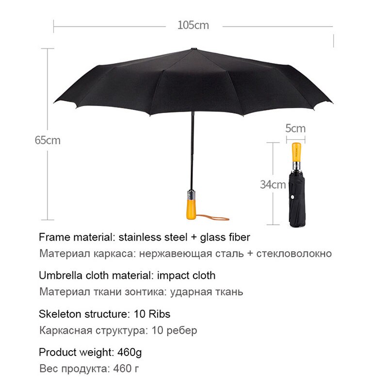 Black Full Automatic Business Umbrella Three Folding Male Female Parasol Umbrella Rain Women Windproof Luxury Umbrella For Men