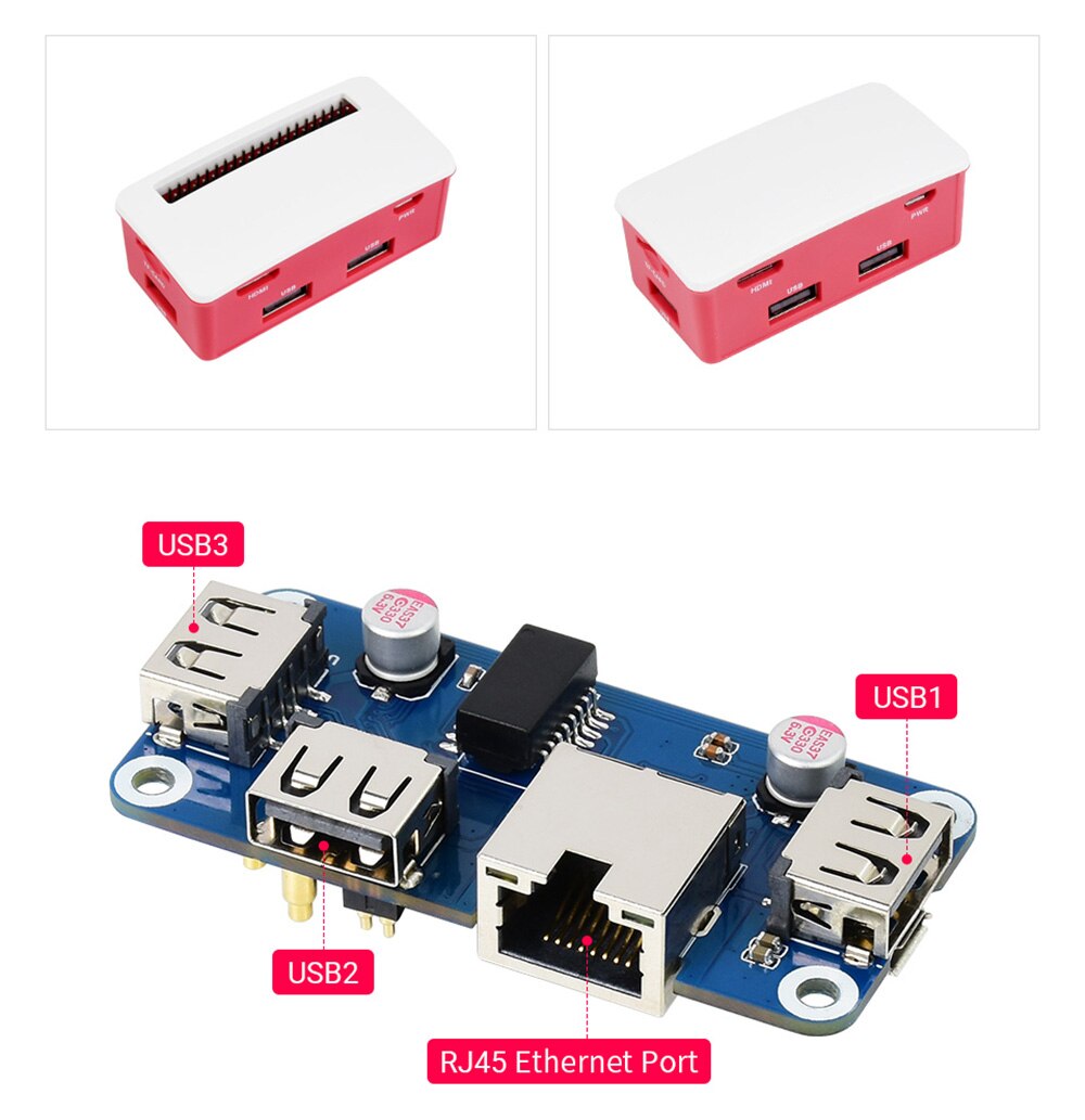 Ethernet usb hub moduuli laatikko abs kotelo raspberry pi zero 2 w /  zero w sarja , 1x rj45 ethernet portti 3x usb 2.0 porttia