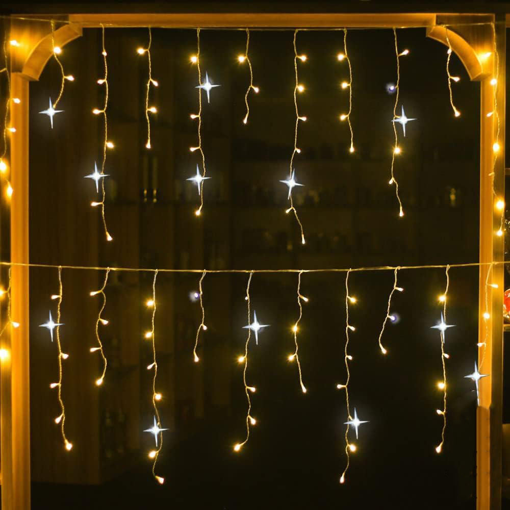 Christmas Festoon Led Icicle Curtain Lights Outdoor 4M(W)*0.6M(H) White Flash Fairy String Light Clear Wire Year Decorations