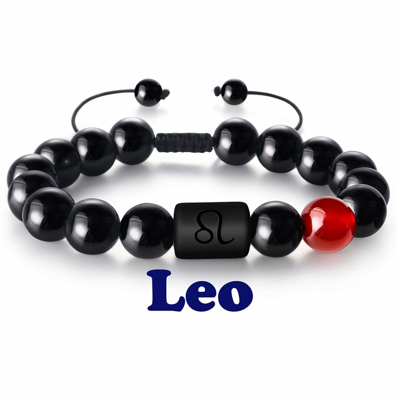 8mm naturlige svarte onykssteiner stjernetegn armbånd horoskop armbånd for kvinner menn vennskapssmykker: Mørkt gull