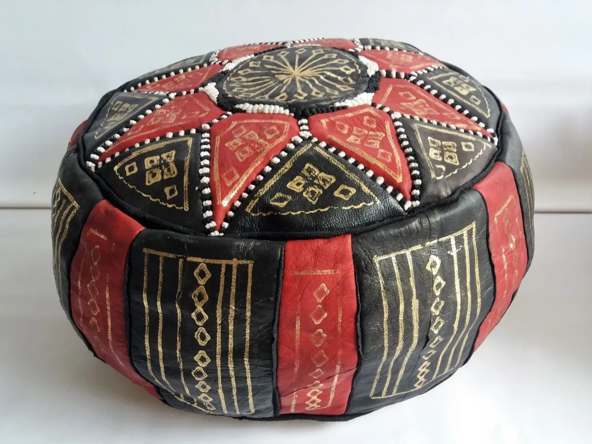 Puf Pouf Hecho a Mano en fès, Marrakech Cuero autentico SIN relleno