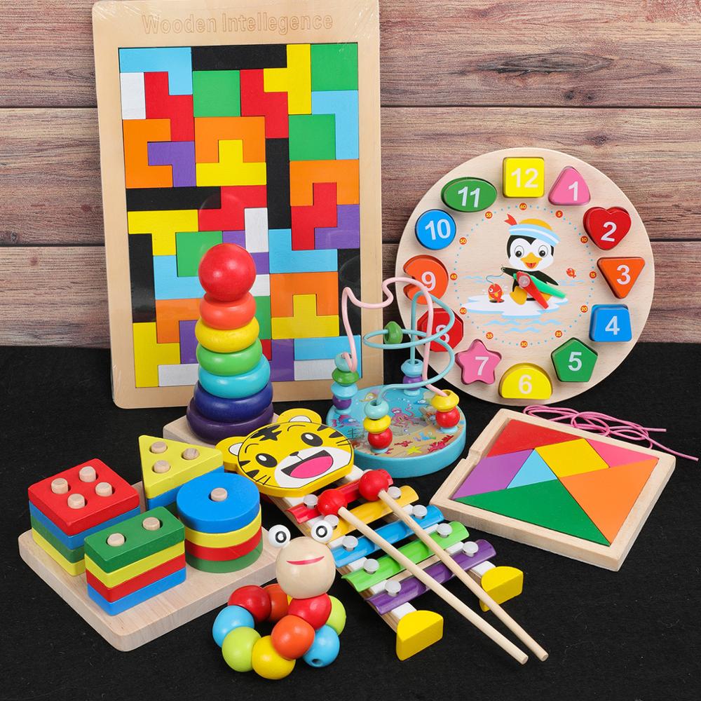 Qwz Montessori Houten Speelgoed Childhood Leren Speelgoed Kinderen Kids Baby Kleurrijke Houten Blokken Verlichting Educatief Speelgoed