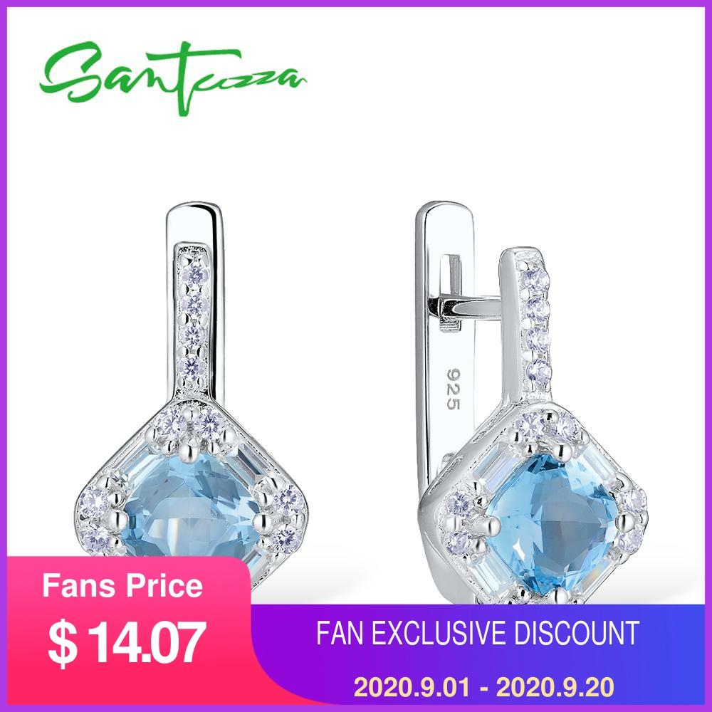 SANTUZZA Silver Earrings For Women Authentic 100% 925 Sterling Silver Dazzling Cushion Blue Crystal Earrings Jewelry