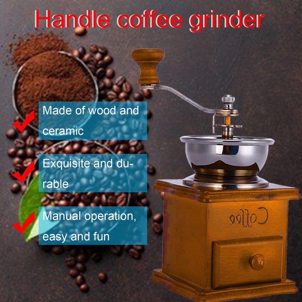 Koffiemolen Handleiding Koffiezetapparaat Antieke Uitstraling Houten Mini Rvs Houten Base Koffieboon Grinder Offee Molen