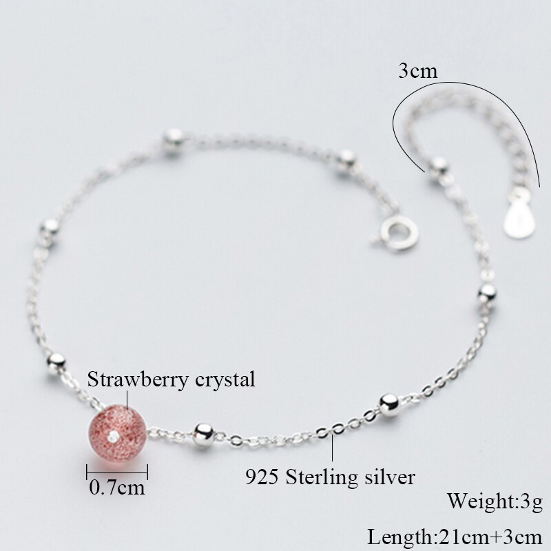 Romantique authentique 925 argent Sterling femmes bijoux fraise cristal perles 21cm bracelets de cheville pour filles dame