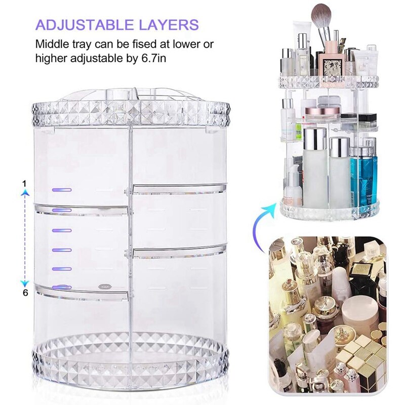 360 degree Adjustable Carousel Storage for Cosmetics,Perfumes Display Stand Box, :16 Lipstick Racks Spaces)