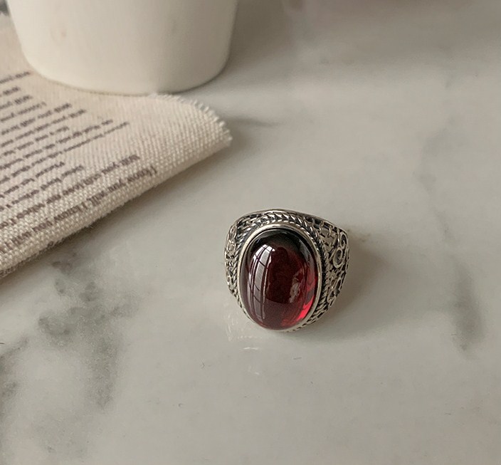 Persoonlijkheid Retro Overdrijving Grote Granaat Steen Thaise Zilveren Vrouwelijke Trouwring Hand Sieraden Accessoires Nooit Vervagen