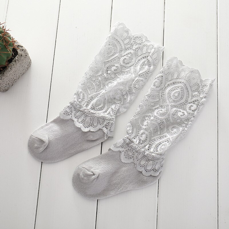 Chaussettes d'été en dentelle pour bébés filles | Chaussettes longues respirantes à motif Floral, accessoires pour bébés: gray