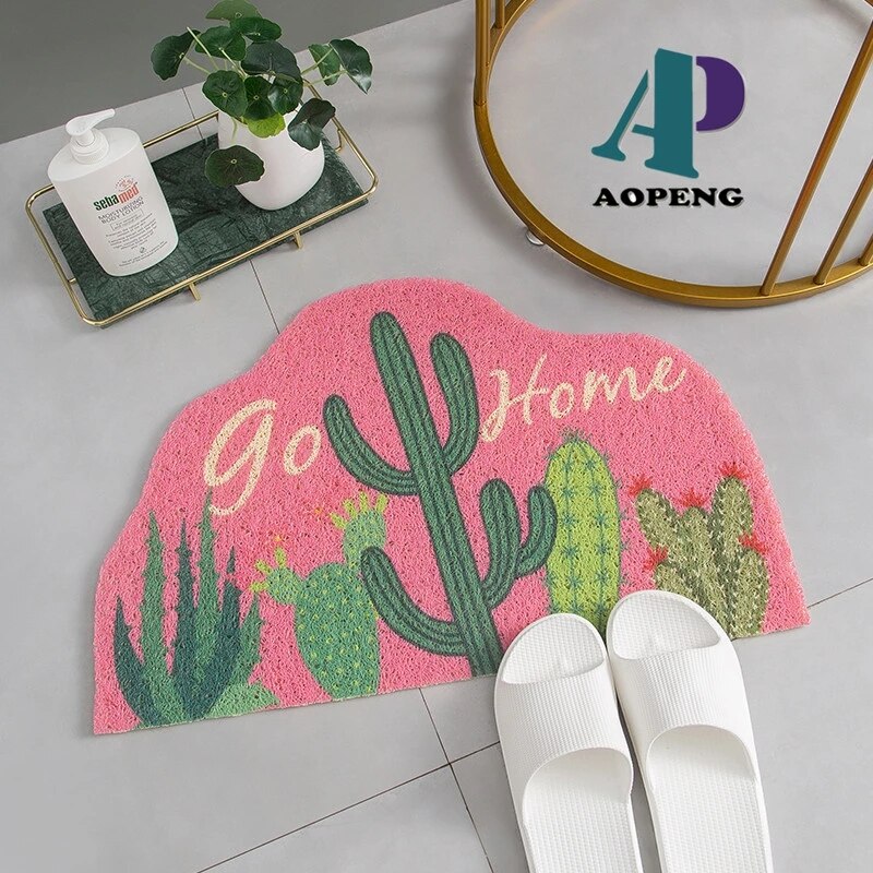 Foot Mat Plant Printing PVC Coil Door Mat Green Plastic Door Mat