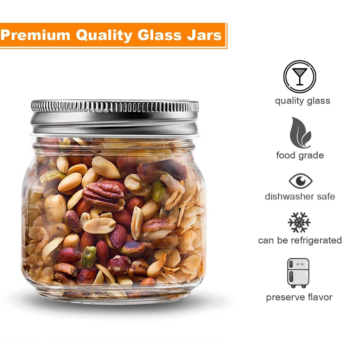 Mason Jars With Silver Lids Canning Jars| Storage Pickling Jars For Jelly, Jam, Honey, Pickles - Spice Glass Jars