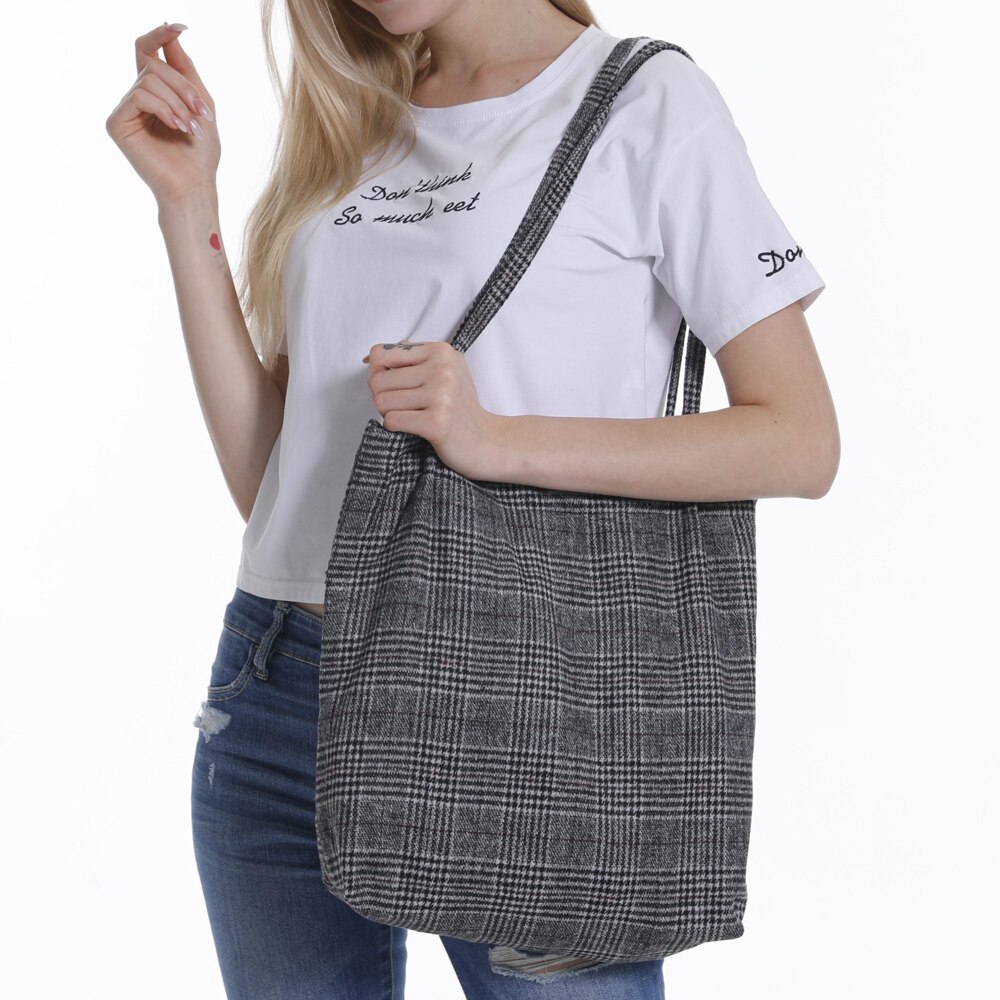 Outono & inverno das mulheres de lã lona bolsa de ombro senhoras do vintage xadrez bolsa totes feminino algodão lã pano sacos de compras: New Red Plaid Cloth