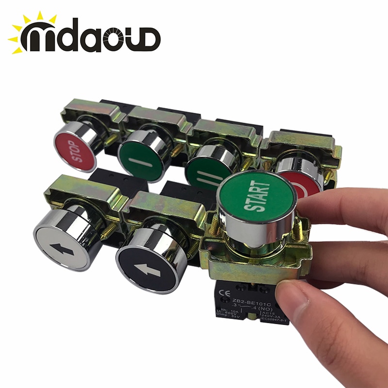 XB2 22mm Momentary Flat Pushbutton Self Reset Symbol Push Button Switch 1 NO 1NC touch switch Stop start signal