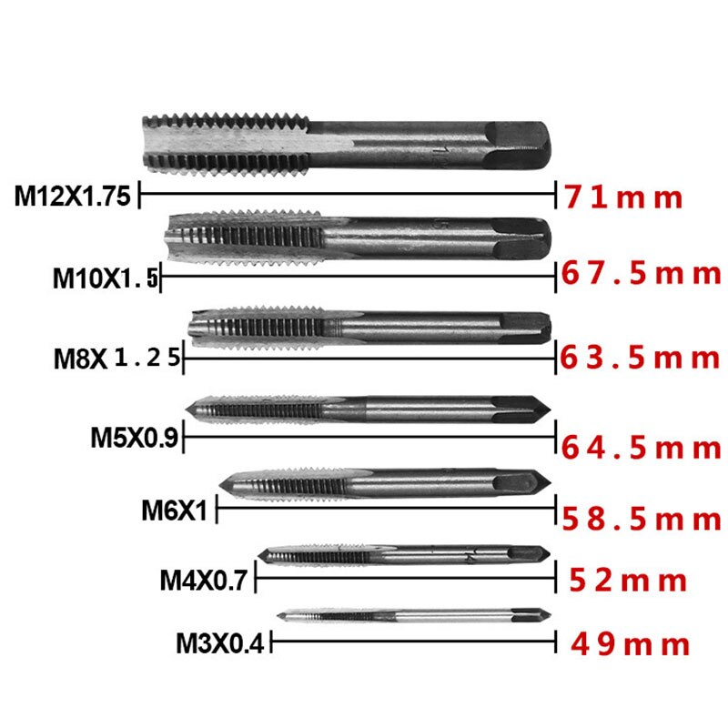 Metrisk vänstra gängtapp stigning 0.5mm to1.75mm m3 m4 m5 m6 m8 m10 m12 uppsättning