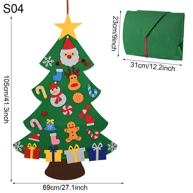 100cm filt juletræ gør-det-selv sæt væghængende dekoration med selvklæbende ornamenter børn børn år jul boligindretning: S04
