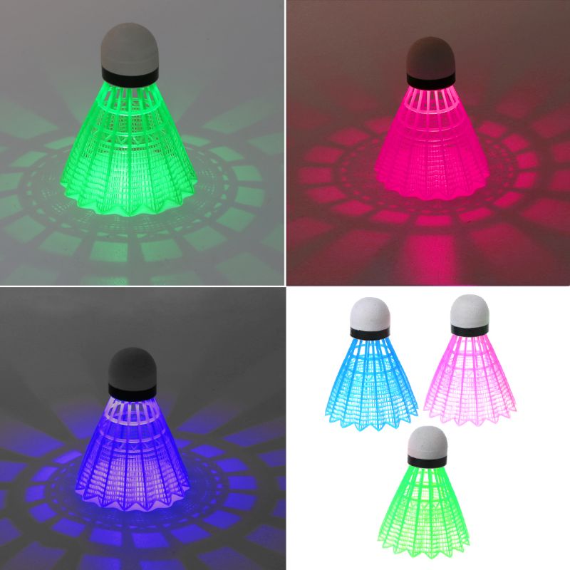 3pcs LED Luminous Badminton Dark Night Colored Plastic Foam Glowing Shuttlecocks