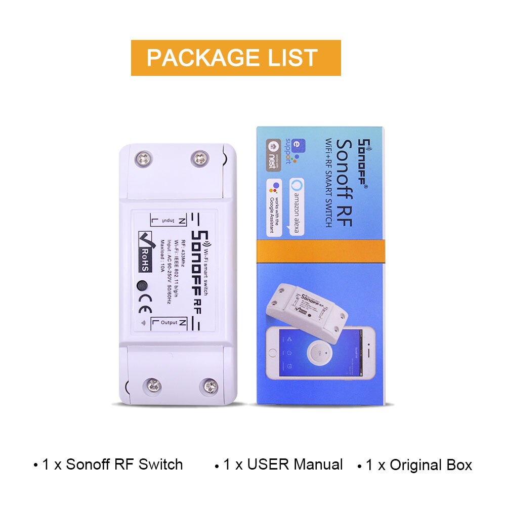 Itead Sonoff RF WiFi Wireless Switch 433MHz Receiver Remote Controller DIY Smart Home Automation Relay Modules Timer AC 90-250V