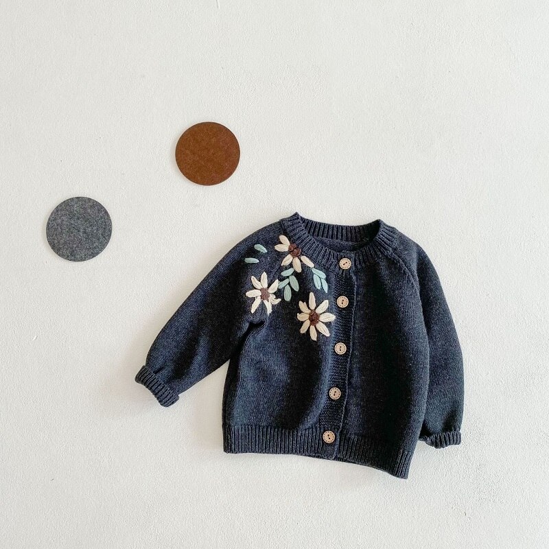 Abrigo bordado de flores para bebé, cárdigan de punto de , chaqueta informal para niña, ropa para niño pequeño, suéteres, ropa para bebé