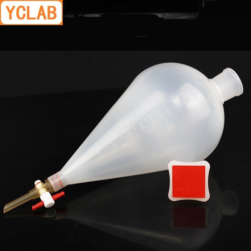 YCLAB 500mL Seperatory Funnel Pear Shape PP Plastic with PTFE Stopcock Polypropylene Polytetrafluoroethylene Labware