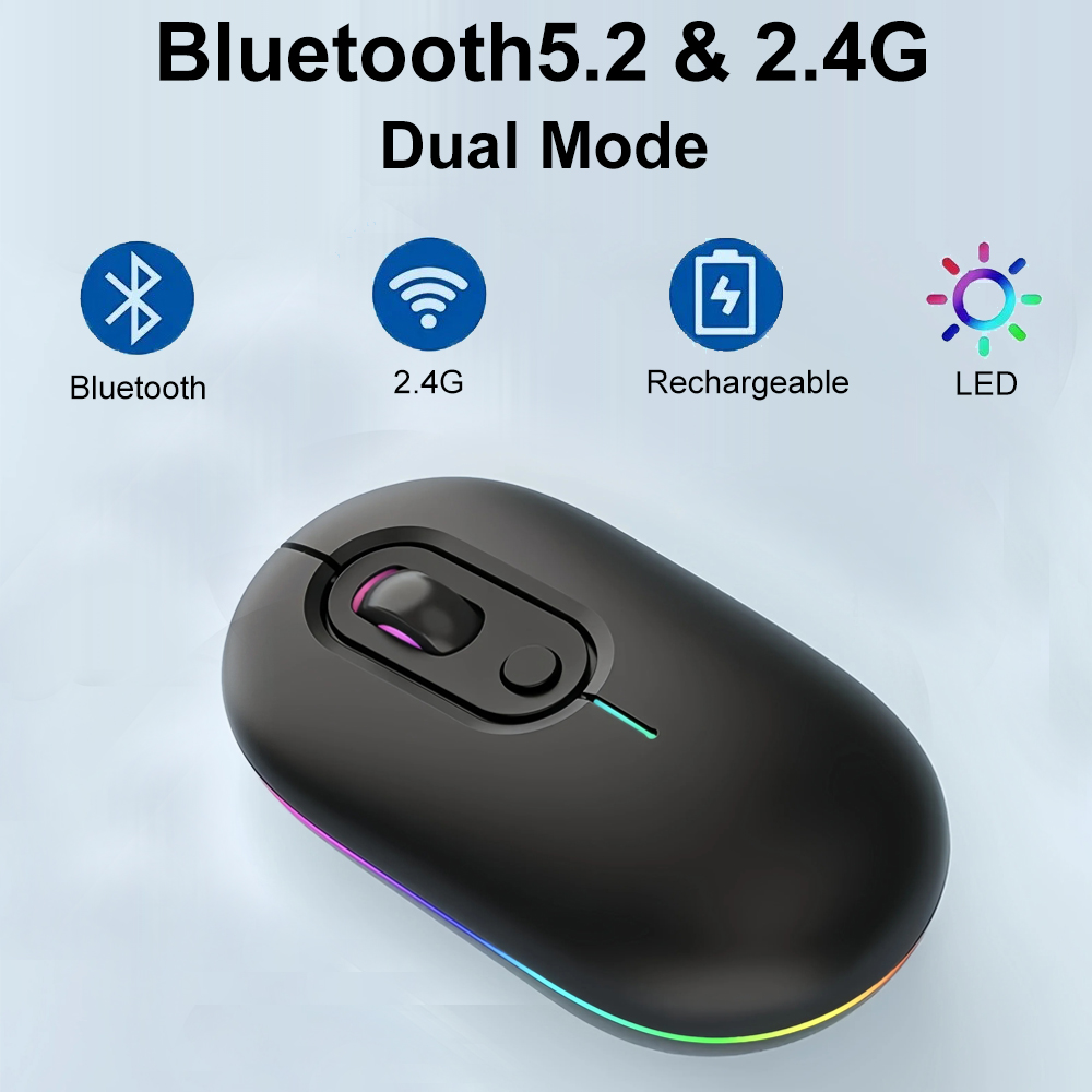 Wireless Mouse Bluetooth 5.2 5.0 2.4G Rechargeable RGB Mouse 1600 DPI Charging Gaming Mouse For MacBook iPad Tablet Laptop