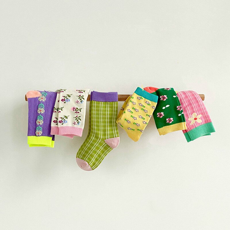 6 paia/lotto calzini per bambini primavera moda coreana fiori neonate calzini principessa traspirante calzini sportivi in cotone: 3-5T